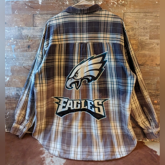 Hand Crafted Tops - Philadelphia Eagles Upcycled Dip Dyed Bleached Button Down Shirt